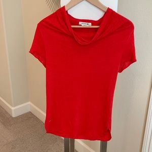 Lacoste Knitwear Cowl Neck Short-sleeve Top Size S Red/Orange